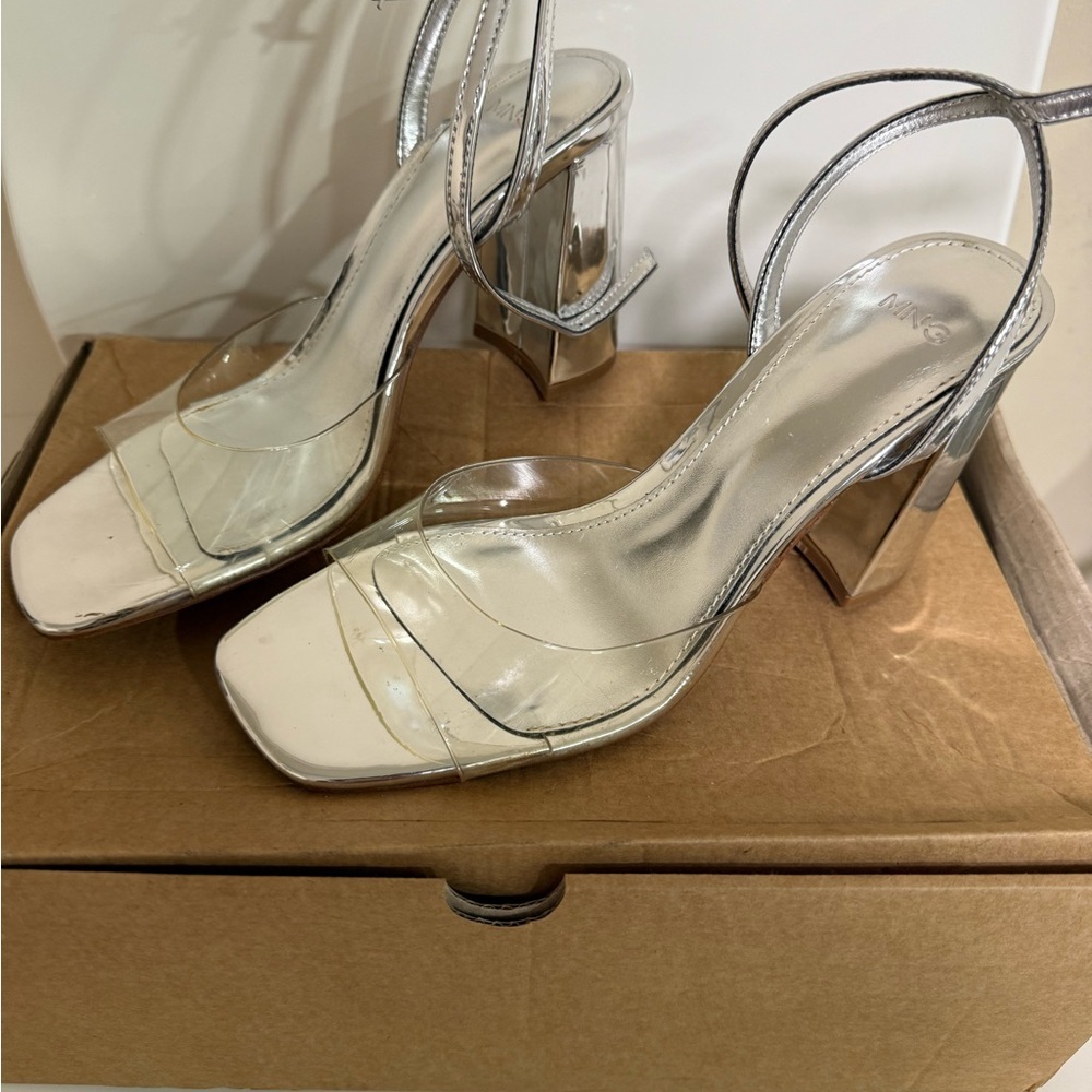 MANGO Elegant Silver Strappy Heels